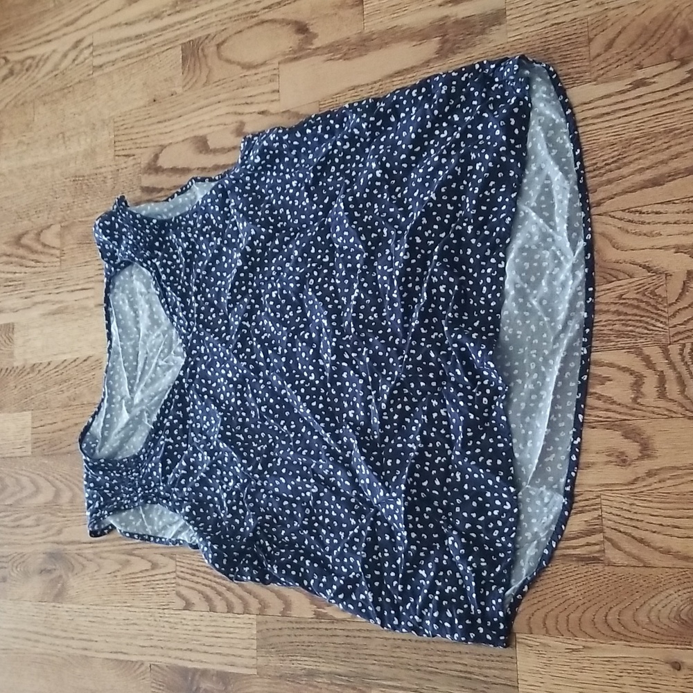(M) Navy Print Ruched Detail V Neck Sleeveless Top Lightweight 100% Viscose